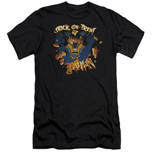AN OFFCIALLY LICENSED BATMAN PUMPKIN BURST MEN'S PREMIUM SLIM FIT T-SHIRT BLACK