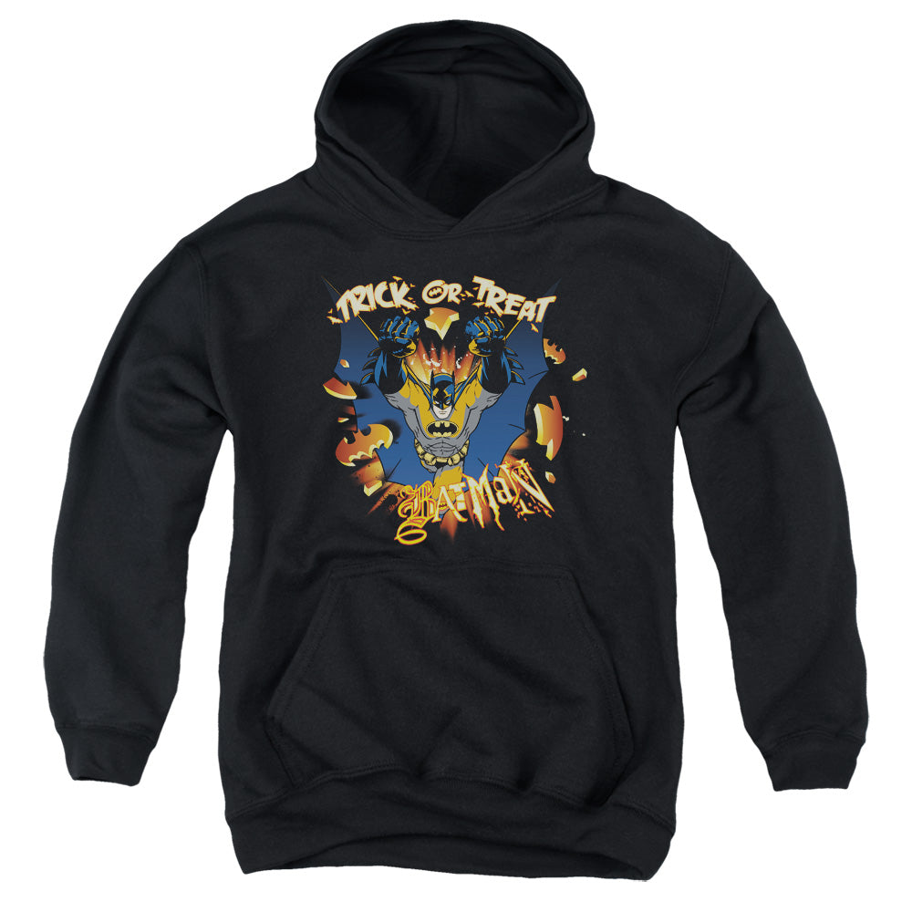 AN OFFCIALLY LICENSED BATMAN PUMPKIN BURST YOUTH HOODIE BLACK