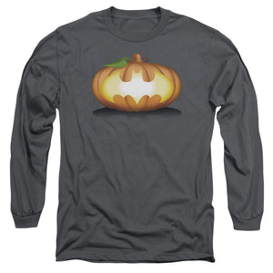 AN OFFCIALLY LICENSED BATMAN BAT PUMPKIN LOGO MEN'S LONG SLEEVE T-SHIRT CHARCOAL