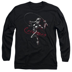 AN OFFCIALLY LICENSED BATMAN KITTEN WITH A WHIP MEN'S LONG SLEEVE T-SHIRT BLACK