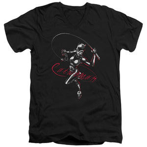AN OFFCIALLY LICENSED BATMAN KITTEN WITH A WHIP MEN'S V-NECK T-SHIRT BLACK