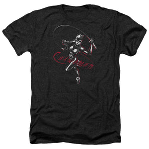 AN OFFCIALLY LICENSED BATMAN KITTEN WITH A WHIP MEN'S HEATHER T-SHIRT CHARCOAL