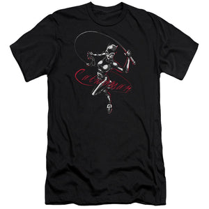 AN OFFCIALLY LICENSED BATMAN KITTEN WITH A WHIP MEN'S PREMIUM SLIM FIT T-SHIRT BLACK