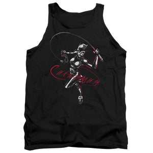 AN OFFCIALLY LICENSED BATMAN KITTEN WITH A WHIP ADULT UNISEX TANK TOP BLACK