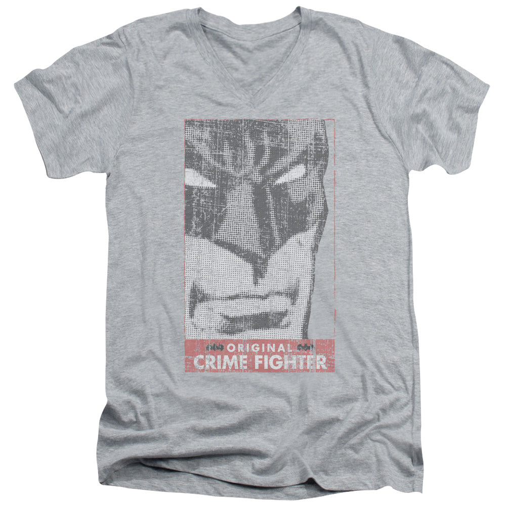 AN OFFCIALLY LICENSED BATMAN ORGINAL CRIME FIGHTER MEN'S V-NECK T-SHIRT ATHLETIC HEATHER