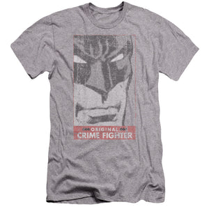 AN OFFCIALLY LICENSED BATMAN ORGINAL CRIME FIGHTER MEN'S PREMIUM SLIM FIT T-SHIRT ATHLETIC HEATHER