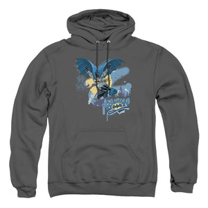 AN OFFCIALLY LICENSED BATMAN INTO THE NIGHT ADULT UNISEX PULLOVER HOODIE CHARCOAL