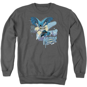 AN OFFCIALLY LICENSED BATMAN INTO THE NIGHT ADULT UNISEX CREWNECK SWEATSHIRT CHARCOAL