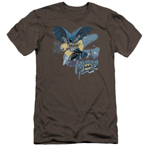 AN OFFCIALLY LICENSED BATMAN INTO THE NIGHT MEN'S PREMIUM SLIM FIT T-SHIRT CHARCOAL