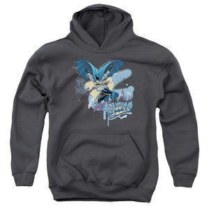 AN OFFCIALLY LICENSED BATMAN INTO THE NIGHT YOUTH HOODIE CHARCOAL