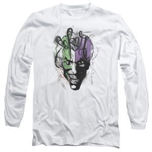AN OFFCIALLY LICENSED BATMAN JOKER AIRBRUSH MEN'S LONG SLEEVE T-SHIRT WHITE