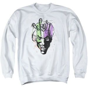 AN OFFCIALLY LICENSED BATMAN JOKER AIRBRUSH ADULT UNISEX CREWNECK SWEATSHIRT WHITE
