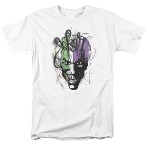AN OFFCIALLY LICENSED BATMAN JOKER AIRBRUSH MEN'S REGULAR FIT T-SHIRT WHITE