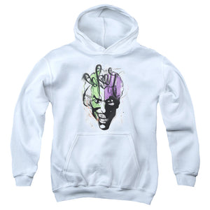 AN OFFCIALLY LICENSED BATMAN JOKER AIRBRUSH YOUTH HOODIE CHARCOAL