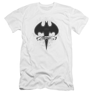 AN OFFCIALLY LICENSED BATMAN GOTHIC GOTHAM MEN'S PREMIUM SLIM FIT T-SHIRT WHITE