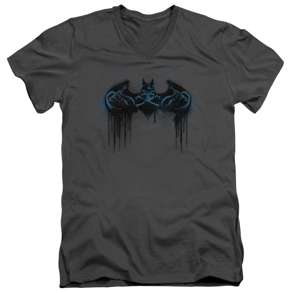 AN OFFCIALLY LICENSED BATMAN RUN AWAY MEN'S V-NECK T-SHIRT CHARCOAL