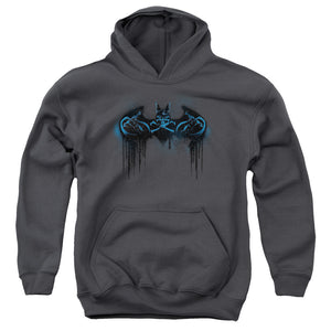 AN OFFCIALLY LICENSED BATMAN RUN AWAY YOUTH HOODIE CHARCOAL
