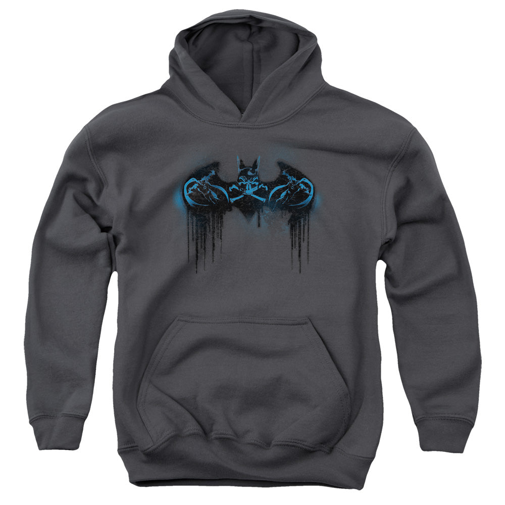 AN OFFCIALLY LICENSED BATMAN RUN AWAY YOUTH HOODIE CHARCOAL