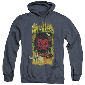 AN OFFCIALLY LICENSED BATMAN BAT KILLERS 2 ADULT UNISEX HEATHER PULLOVER HOODIE NAVY