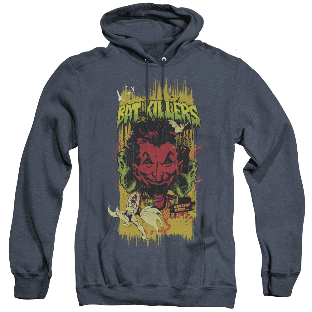 AN OFFCIALLY LICENSED BATMAN BAT KILLERS 2 ADULT UNISEX HEATHER PULLOVER HOODIE NAVY