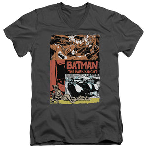 AN OFFCIALLY LICENSED BATMAN OLD MOVIE POSTER MEN'S V-NECK T-SHIRT CHARCOAL