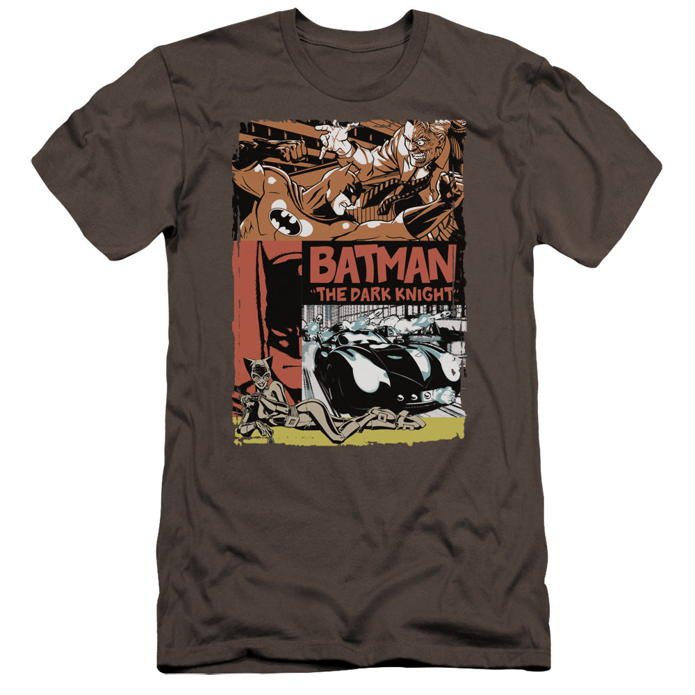 AN OFFCIALLY LICENSED BATMAN OLD MOVIE POSTER MEN'S PREMIUM SLIM FIT T-SHIRT CHARCOAL