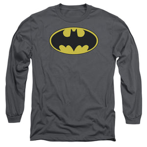 AN OFFCIALLY LICENSED BATMAN CLASSIC BAT LOGO MEN'S LONG SLEEVE T-SHIRT CHARCOAL