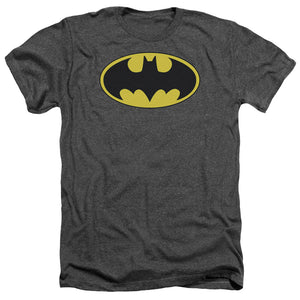 AN OFFCIALLY LICENSED BATMAN CLASSIC BAT LOGO MEN'S HEATHER T-SHIRT CHARCOAL
