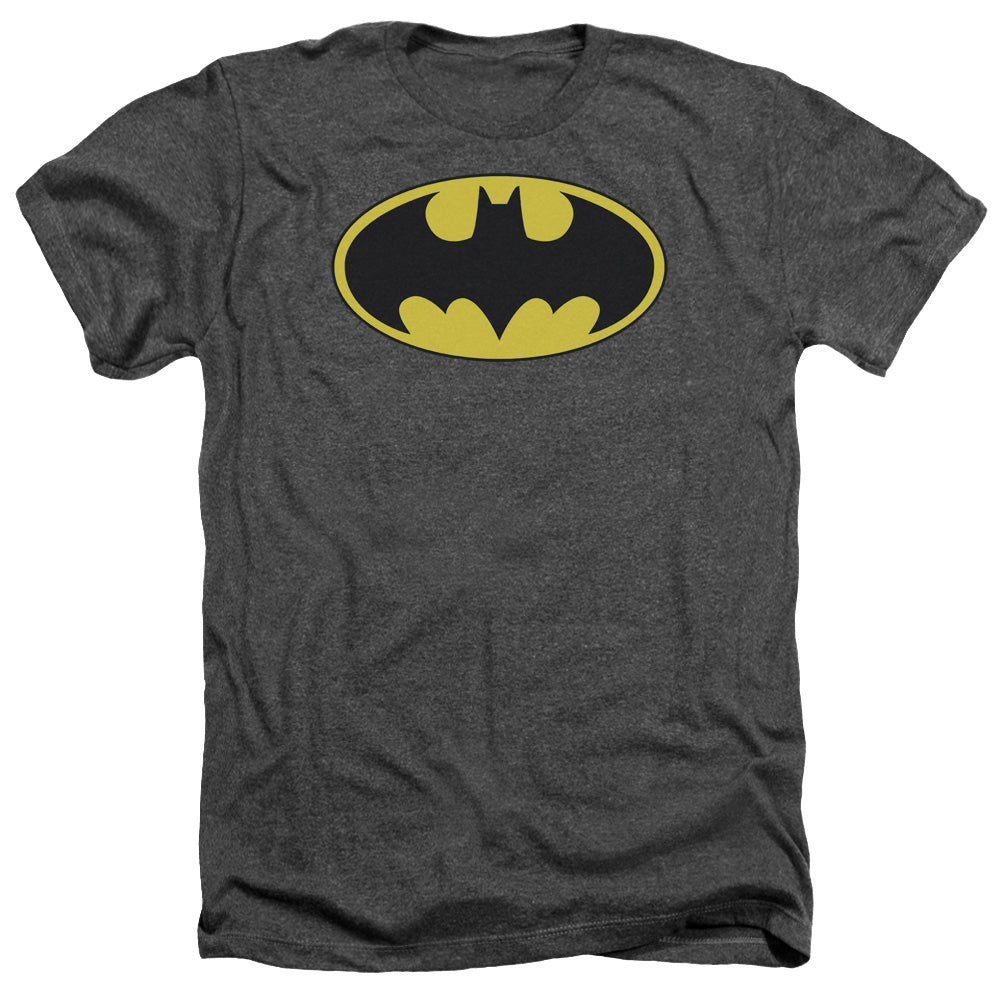 AN OFFCIALLY LICENSED BATMAN CLASSIC BAT LOGO MEN'S HEATHER T-SHIRT CHARCOAL