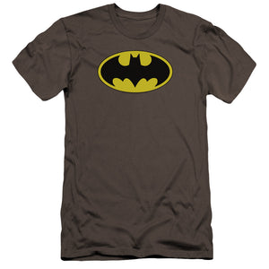 AN OFFCIALLY LICENSED BATMAN CLASSIC BAT LOGO MEN'S PREMIUM SLIM FIT T-SHIRT CHARCOAL