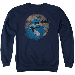 AN OFFCIALLY LICENSED BATMAN IN THE SPOTLIGHT ADULT UNISEX CREWNECK SWEATSHIRT NAVY
