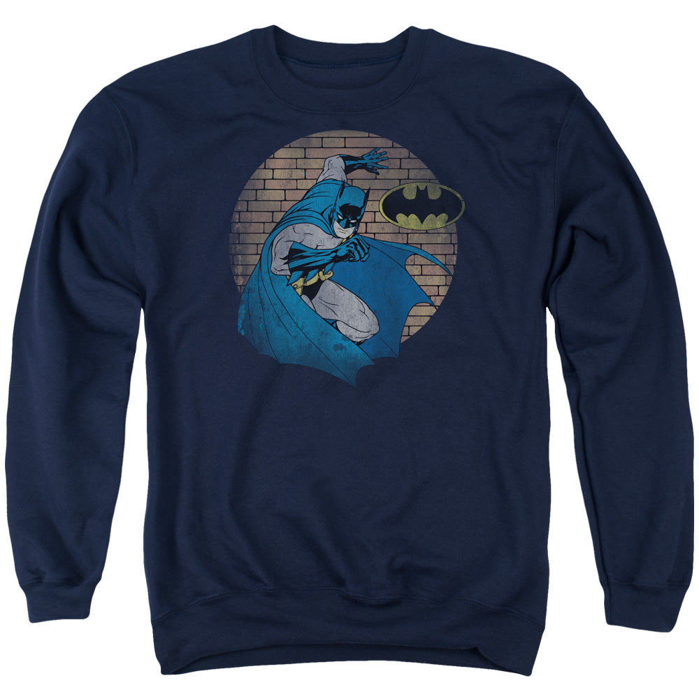 AN OFFCIALLY LICENSED BATMAN IN THE SPOTLIGHT ADULT UNISEX CREWNECK SWEATSHIRT NAVY