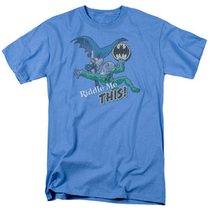 AN OFFCIALLY LICENSED BATMAN RIDDLE ME THIS MEN'S REGULAR FIT T-SHIRT CAROLINA BLUE