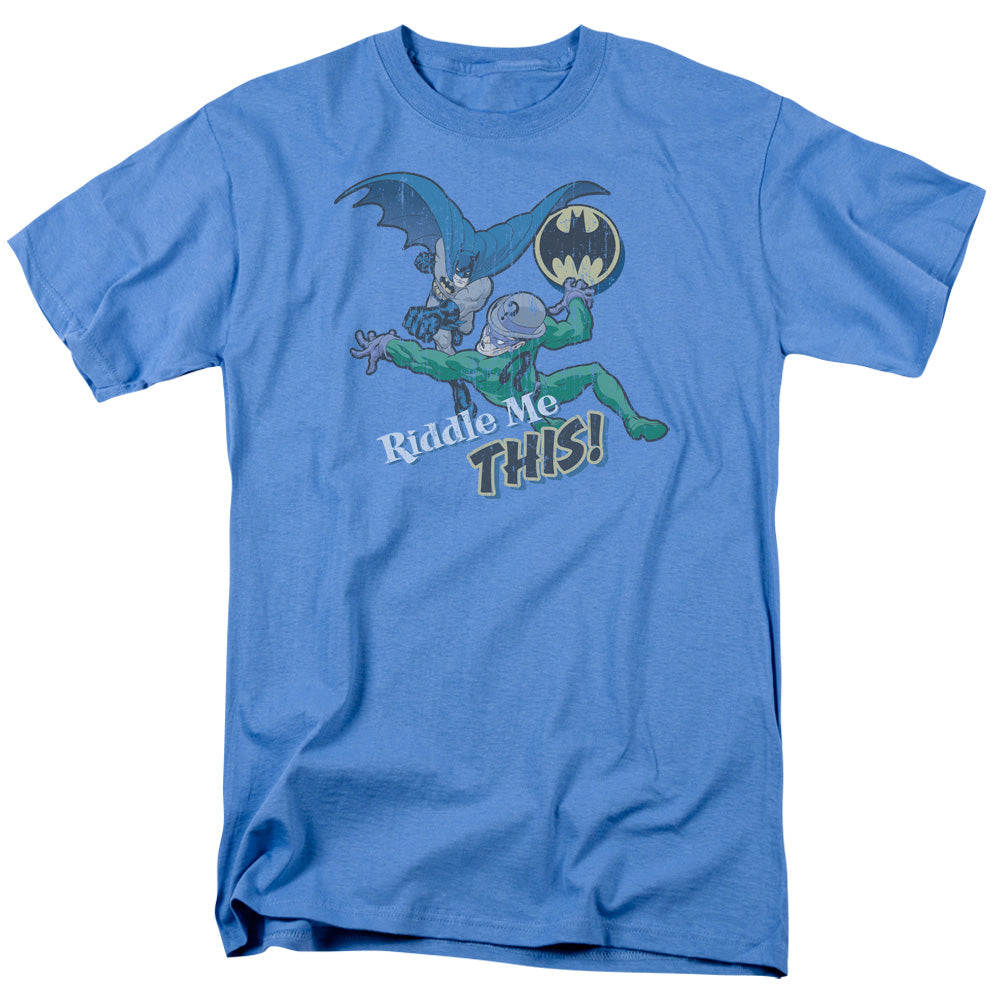 AN OFFCIALLY LICENSED BATMAN RIDDLE ME THIS MEN'S REGULAR FIT T-SHIRT CAROLINA BLUE