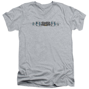 AN OFFCIALLY LICENSED BATMAN SKATEBOARD BATS MEN'S V-NECK T-SHIRT ATHLETIC HEATHER