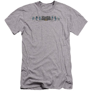 AN OFFCIALLY LICENSED BATMAN SKATEBOARD BATS MEN'S PREMIUM SLIM FIT T-SHIRT ATHLETIC HEATHER
