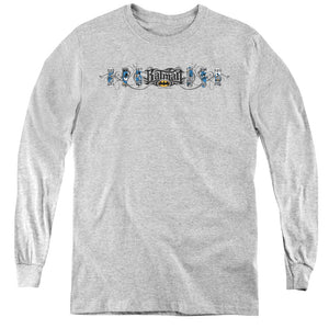 AN OFFCIALLY LICENSED BATMAN SKATEBOARD BATS YOUTH LONG SLEEVE T-SHIRT ATHLETIC HEATHER