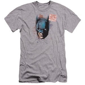 AN OFFCIALLY LICENSED BATMAN HELLO MEN'S PREMIUM SLIM FIT T-SHIRT ATHLETIC HEATHER