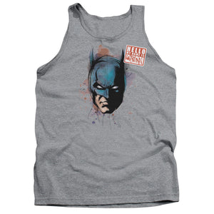 AN OFFCIALLY LICENSED BATMAN HELLO ADULT UNISEX TANK TOP ATHLETIC HEATHER