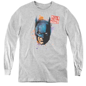 AN OFFCIALLY LICENSED BATMAN HELLO YOUTH LONG SLEEVE T-SHIRT ATHLETIC HEATHER