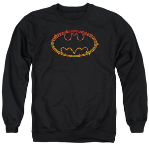 AN OFFCIALLY LICENSED BATMAN FLAME OUTLINED LOGO ADULT UNISEX CREWNECK SWEATSHIRT BLACK