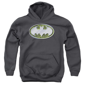 AN OFFCIALLY LICENSED BATMAN CIRCUITS LOGO YOUTH HOODIE CHARCOAL
