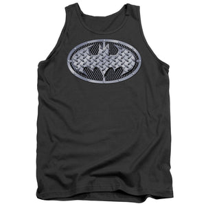 AN OFFCIALLY LICENSED BATMAN STEEL MESH SHIELD ADULT UNISEX TANK TOP CHARCOAL