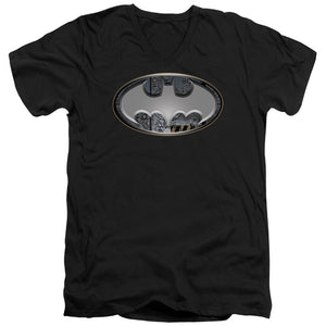 AN OFFCIALLY LICENSED BATMAN STEEL WALL SHIELD MEN'S V-NECK T-SHIRT BLACK