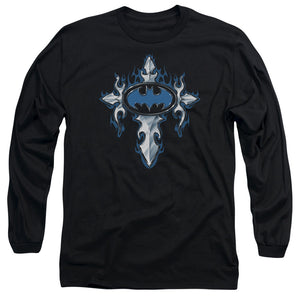 AN OFFCIALLY LICENSED BATMAN GOTHIC STEEL LOGO MEN'S LONG SLEEVE T-SHIRT BLACK