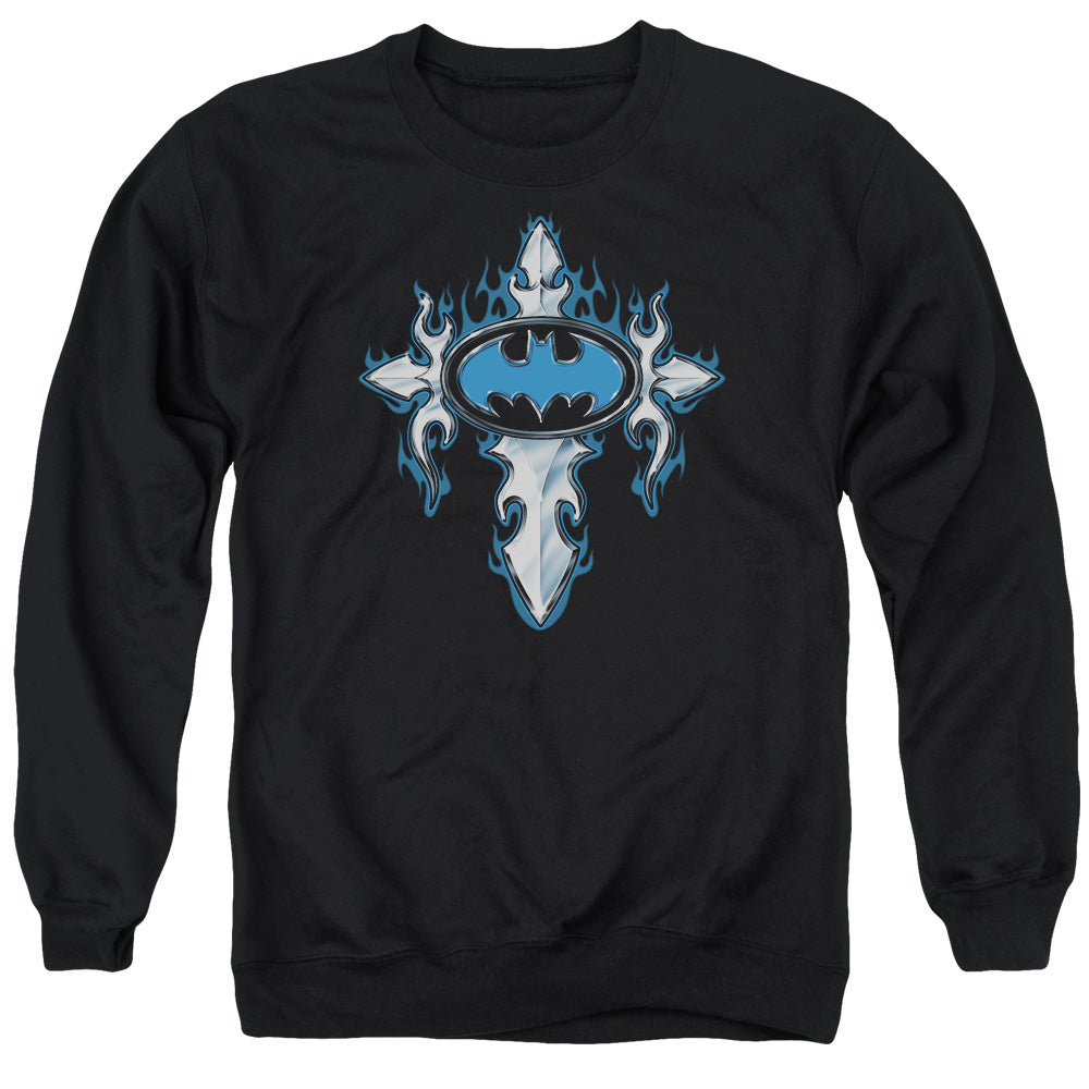 AN OFFCIALLY LICENSED BATMAN GOTHIC STEEL LOGO ADULT UNISEX CREWNECK SWEATSHIRT BLACK