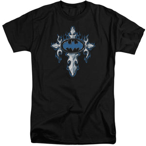 AN OFFCIALLY LICENSED BATMAN GOTHIC STEEL LOGO MEN'S TALL FIT T-SHIRT BLACK