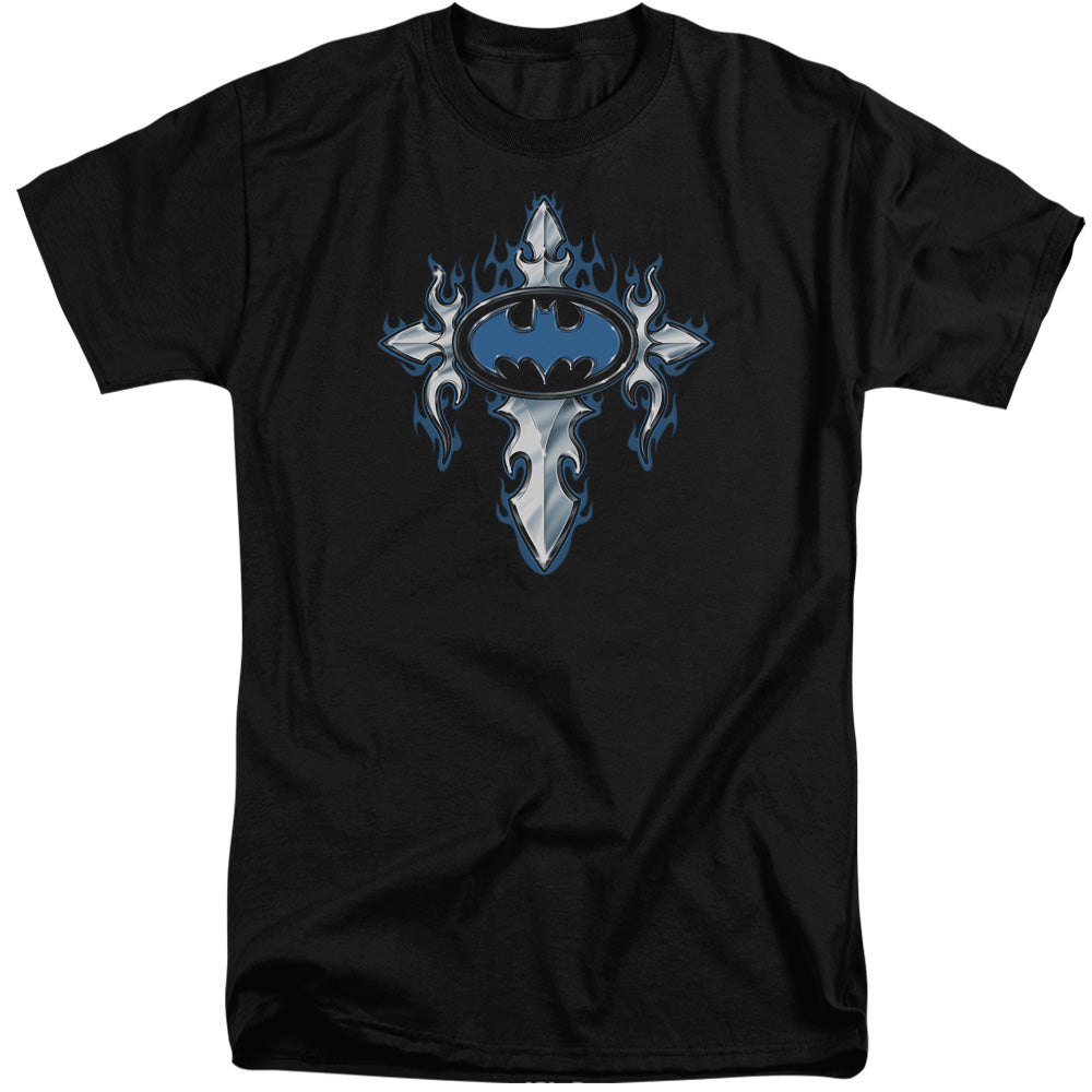 AN OFFCIALLY LICENSED BATMAN GOTHIC STEEL LOGO MEN'S TALL FIT T-SHIRT BLACK
