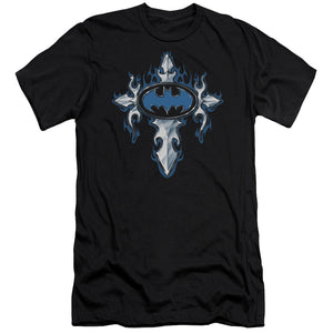 AN OFFCIALLY LICENSED BATMAN GOTHIC STEEL LOGO MEN'S PREMIUM SLIM FIT T-SHIRT BLACK