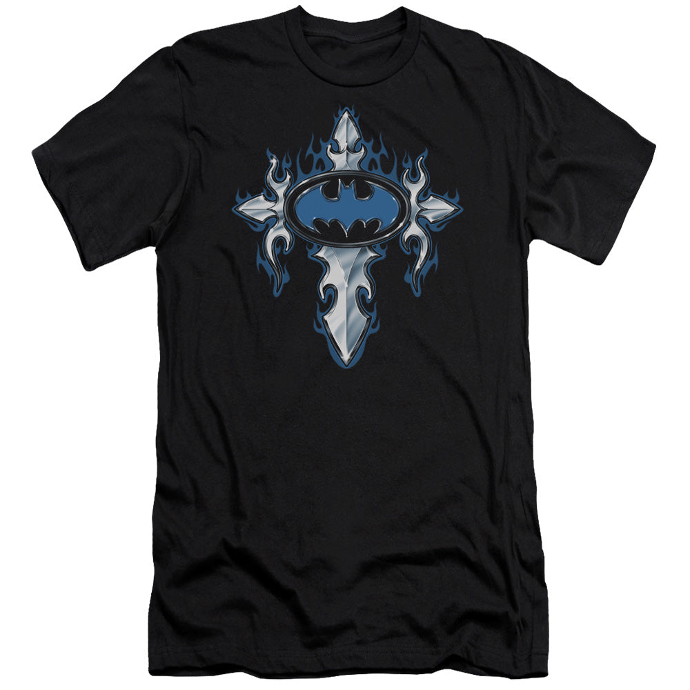 AN OFFCIALLY LICENSED BATMAN GOTHIC STEEL LOGO MEN'S PREMIUM SLIM FIT T-SHIRT BLACK